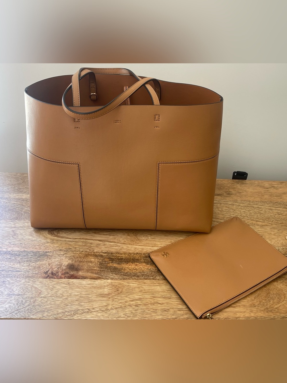 Tory Burch Cognac Leather Tote with Zip Pouch